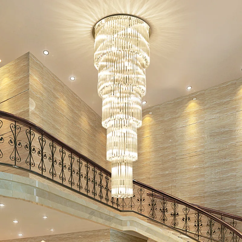 Long Staircase Crystal Chandelier Modern Loft Crystal Lamp Long Chandelier Simple Luxury Villa Living Room Large Chandelier