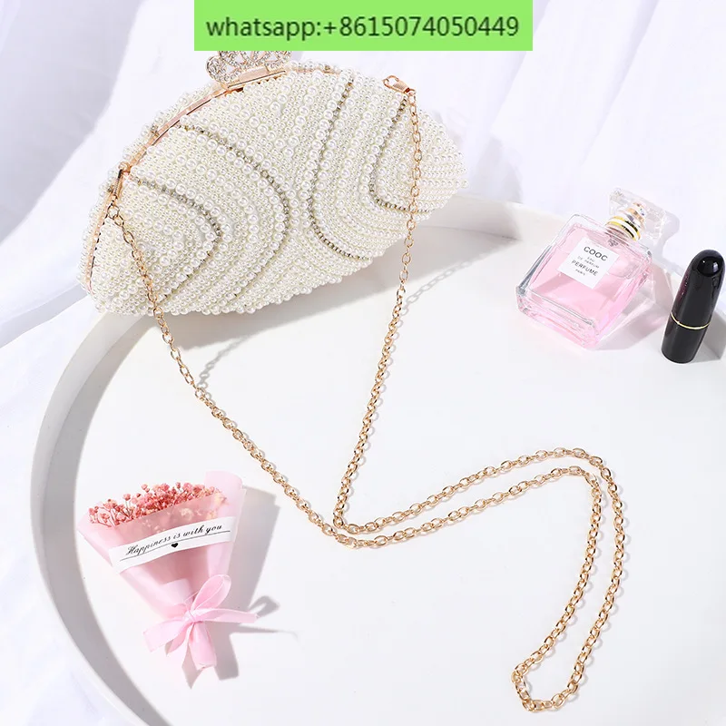 European and American style simple fashion trend ladies dinner bag pearl small bag solid color soft face lock bag