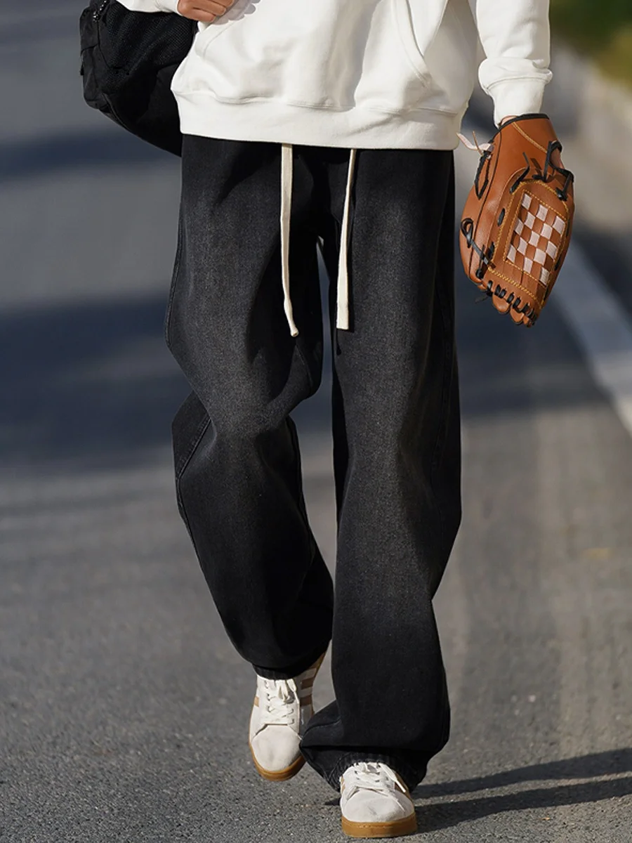 

Worn-In adient Men's Jeans Cotton Wear-Resistant Dstring Straight Leg Loose Casual Long Trousers Autumn Faion Brand