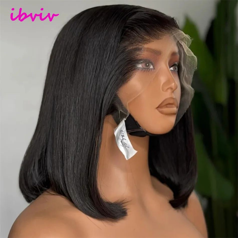 본 스트레이트 밥 가발 인모 13x4 레이스 가발 투명 레이스 인모 숏 가발 프리 플러킹 210% 밀도 여성용
