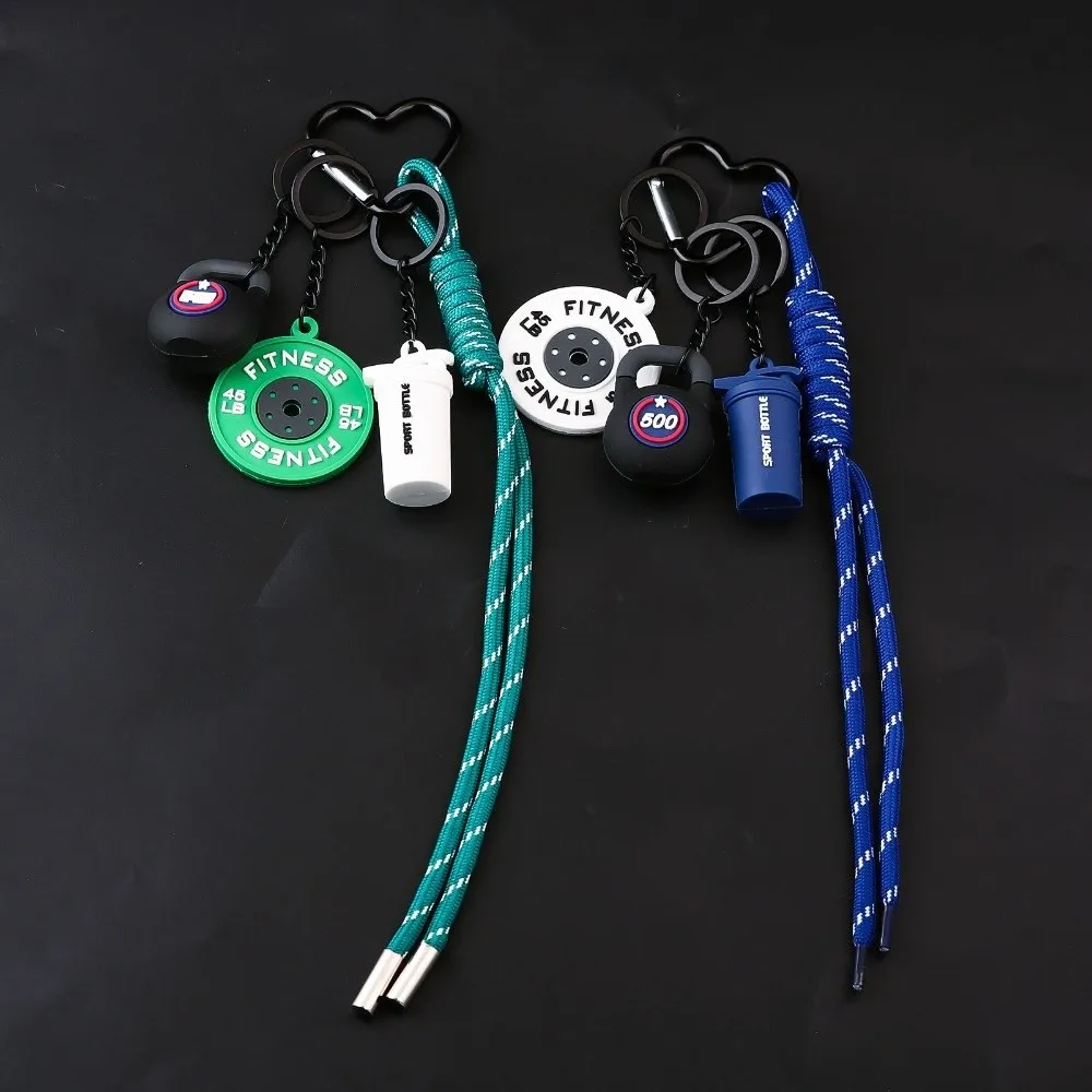 لوحات الحديد بإبزيم على شكل قلب، سلسلة مفاتيح، أجراس غلاية، دمبل محاكاة إبداعية، حلقة مفاتيح صغيرة رائعة من سلسلة اللياقة البدنية #3