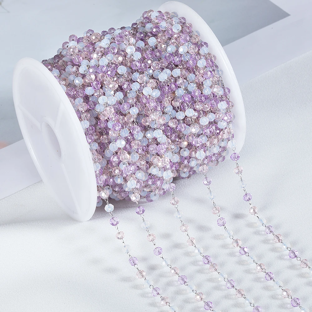 1Meter Purple Crystal Bead Stainless Steel Chains Bulk Chain Accessories for Jewelry Making DIY Necklace Sweater Chain