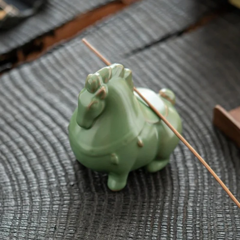 Ru Kiln Green Horse Tea Pet Celadon Ceramic Feng Shui Wealth Statue Good Luck Home Desk Decor Chinese Tea Gift view 3
