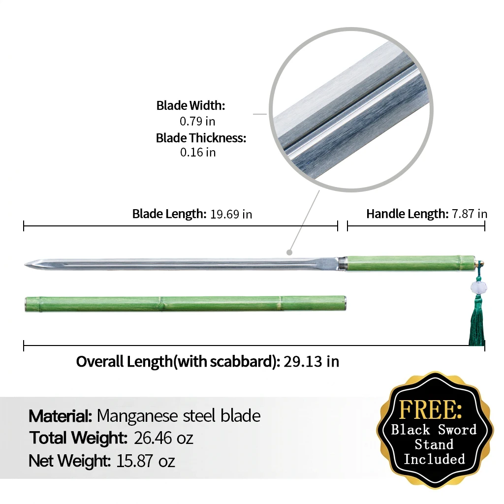 Youzhu Bamboo  Swordd Manganese Steel Blade Carbon Steel Core Decorative Collectible Sword