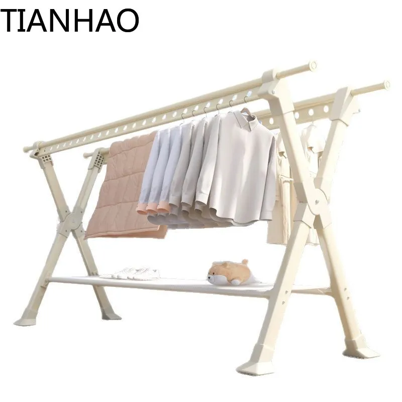 Folding clothes drying rack floor-standing indoor home balcony bedroom aluminum alloy outdoor cool telescopic pole type quilt