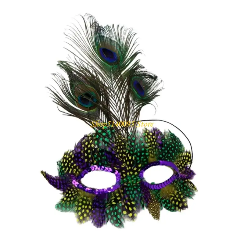 DXAE Schimmernde Feder-Maskerade-Zubehör, mit Strasssteinen verzierte Halbmaske, atmungsaktiv, für Mottopartys und Partys