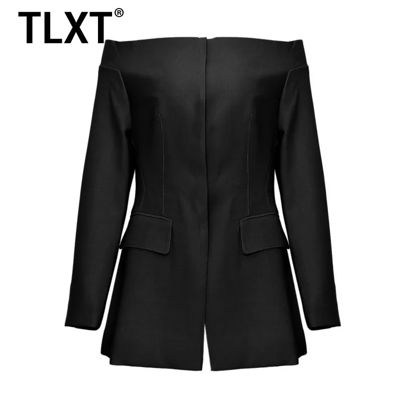 

TLXT Zipper Hidden Breasted Patchwork Solid Color Slash Neck Casual Fashion Women's Blazers 2025 Spring Autumn New XK933