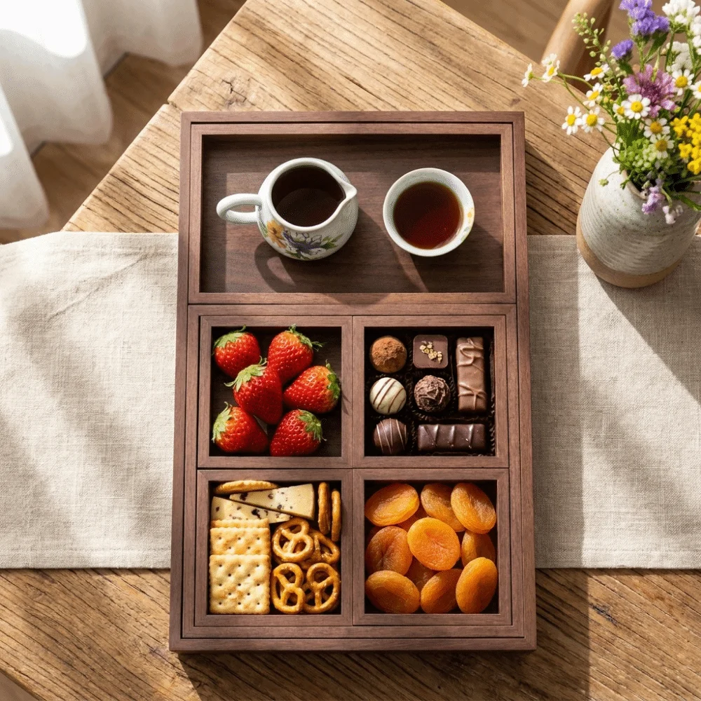 7Pcs/Set Home Decoration Rectangular Wooden Serving Tray Retro Vintage Display Tray Set Rustic Durable Tea Tray Home Use