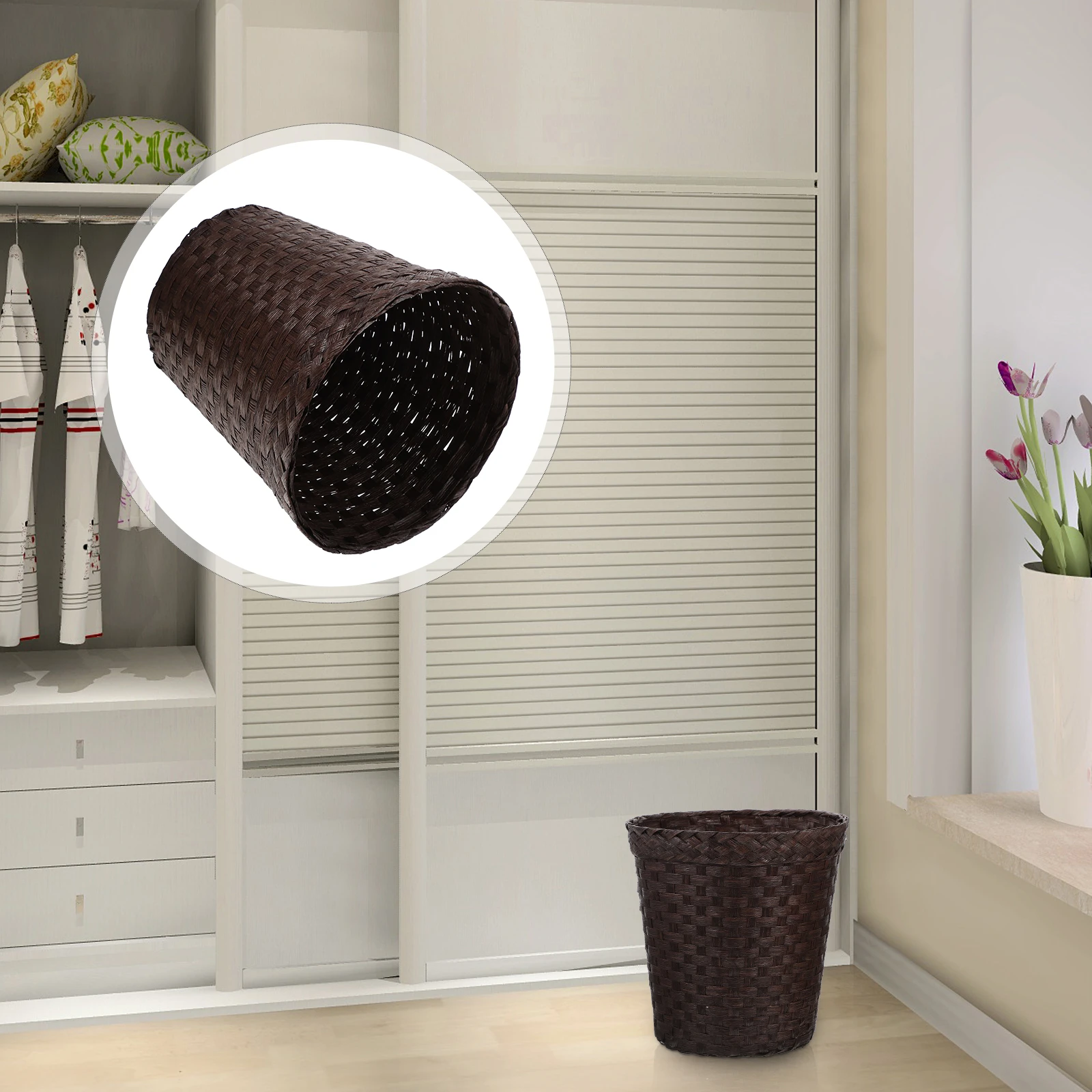 

Storage Bucket Laundry Baskets Gift Small Woven Trash Paper Waste for Bathroom Wicker Waven Office Straw Wastepaper