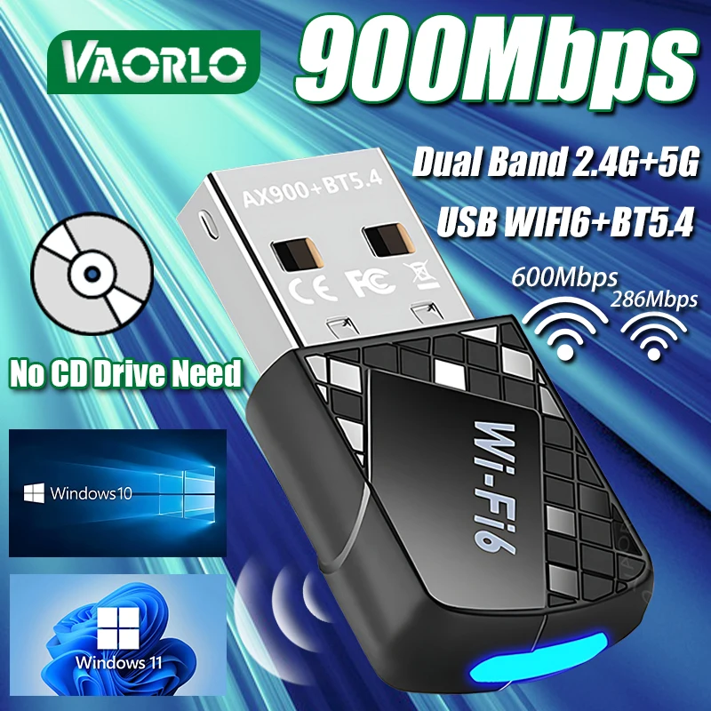 

900Mbps WIFI6 USB Network Card Bluetooth 5.4 Dual Band 2.4G&5GHz 802.11AX Mini 2 IN 1 Adapter Receiver For WIN 10/11 Driver Free