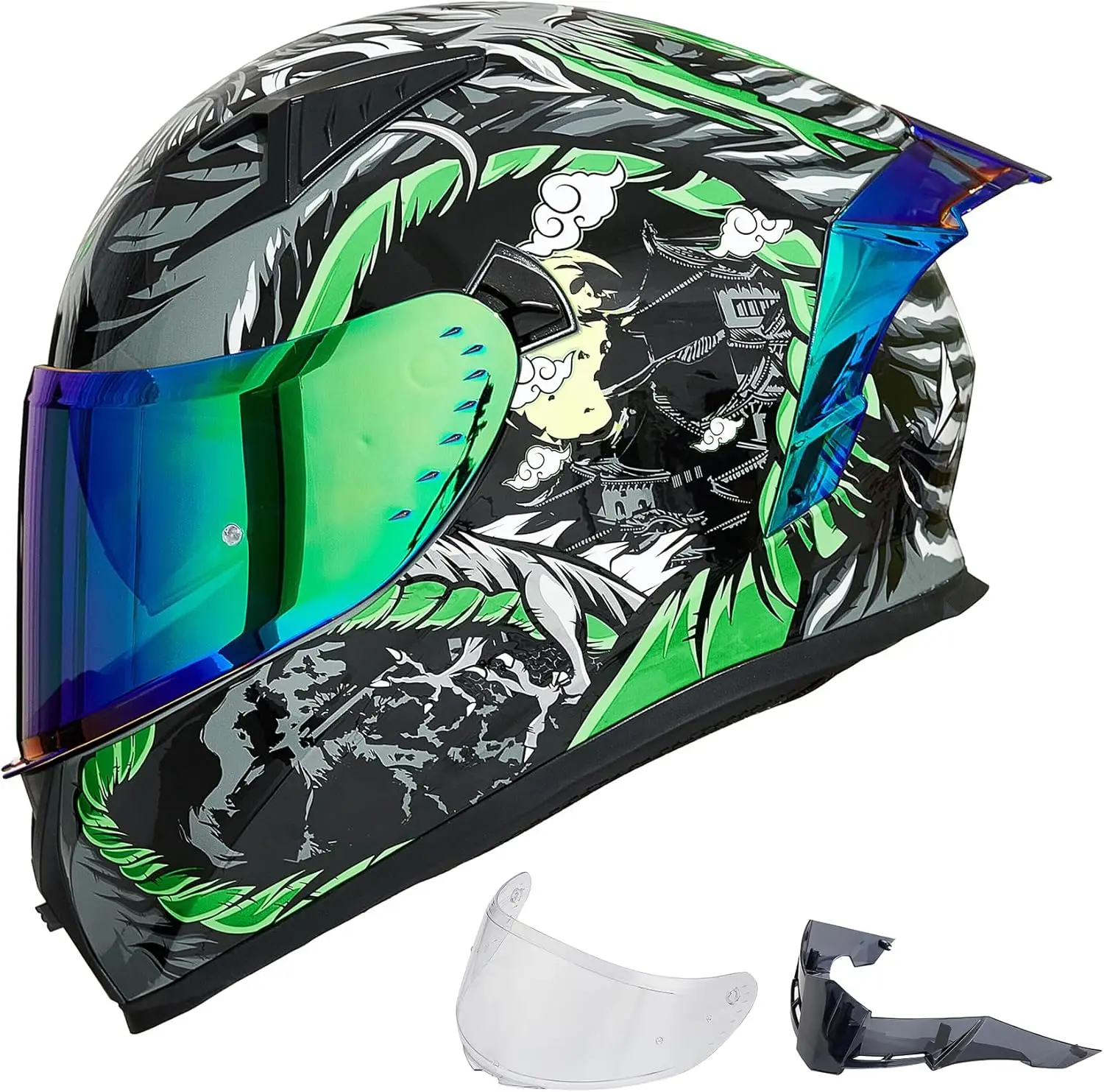 

Motorcycle Helmet Full Face with Pinlock Compatible Clear&Tinted Visors and Fins Street Bike Motocross Casco DOT Model Z501(Lege
