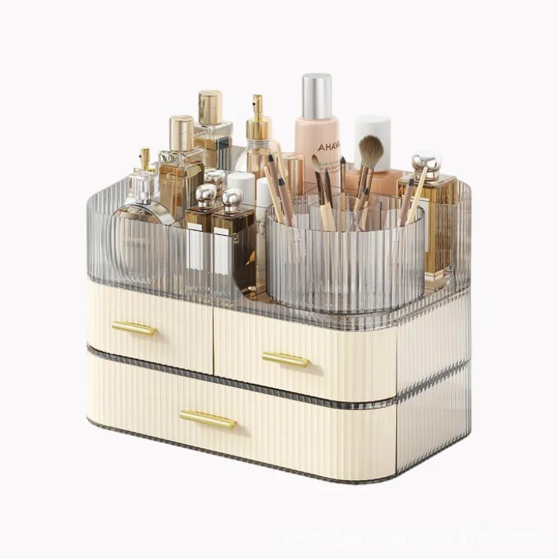 Xl drawer-type cosmetic organizer - transparent rotating pen holder - waterproof multi-layer storage box
