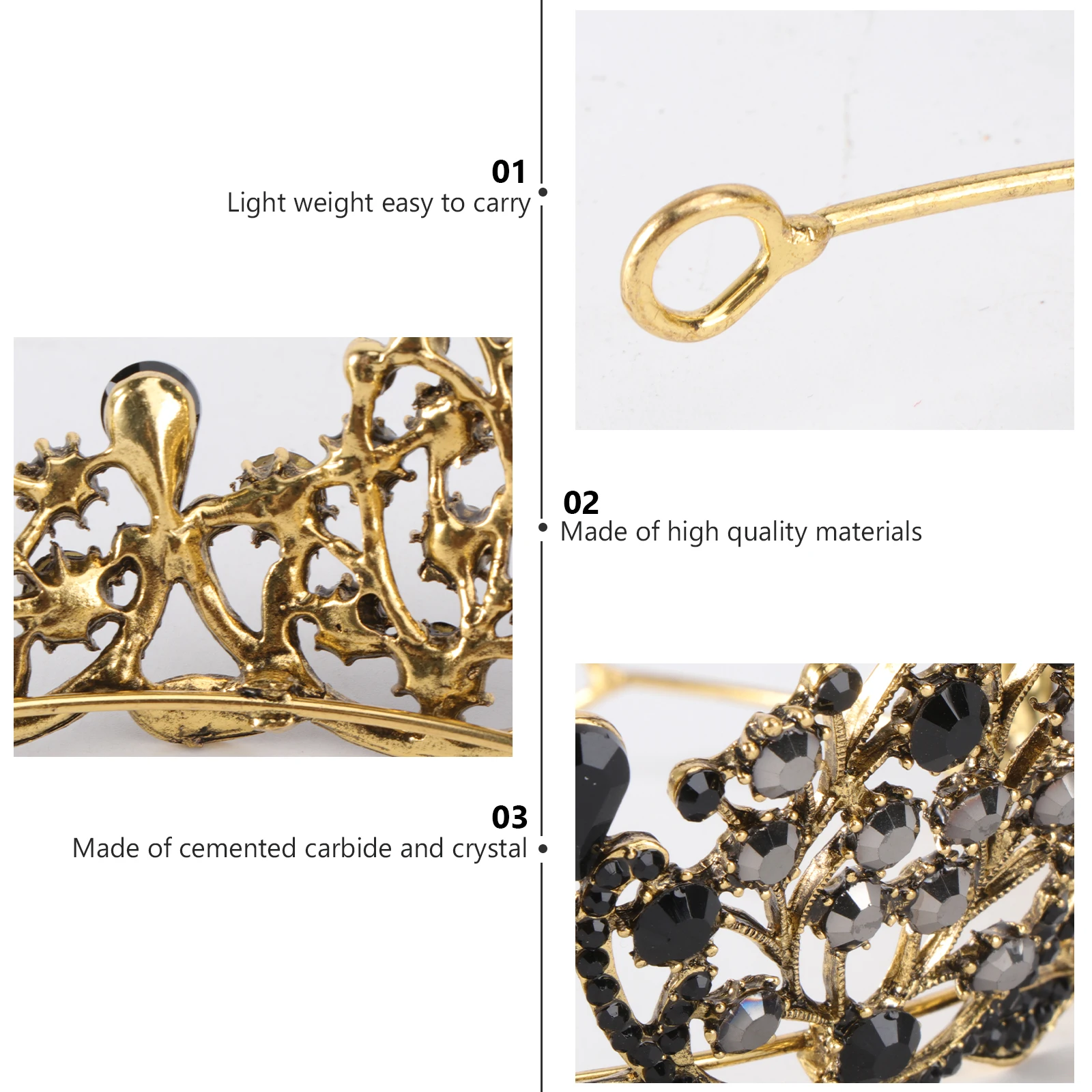 

Retro Crown Headwear Black Bridal Vintage Headdress Delicate Princess Baroque Alloy Crystal Lightweight Safe Hair Accessories