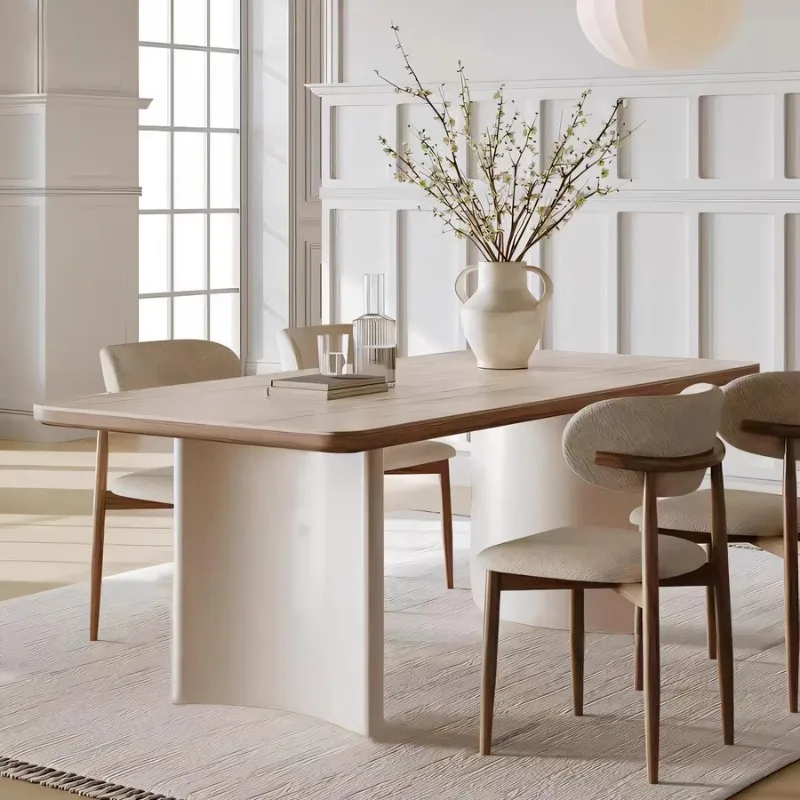 

Light Luxury Nordic Dining Table Center Modern Style Simple Rock Slab Household Rectangular Balcony Cream Apartment Furniture