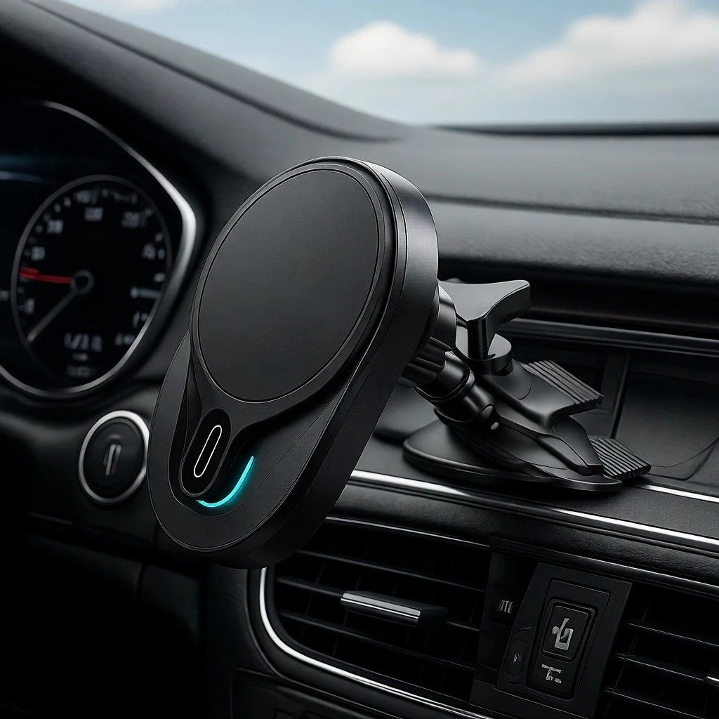 

Магнитное крепление для автомобиля с беспроводной зарядкой Qi2 15W для iPhone и Galaxy, устанавливаемое в слот для CD-дисков