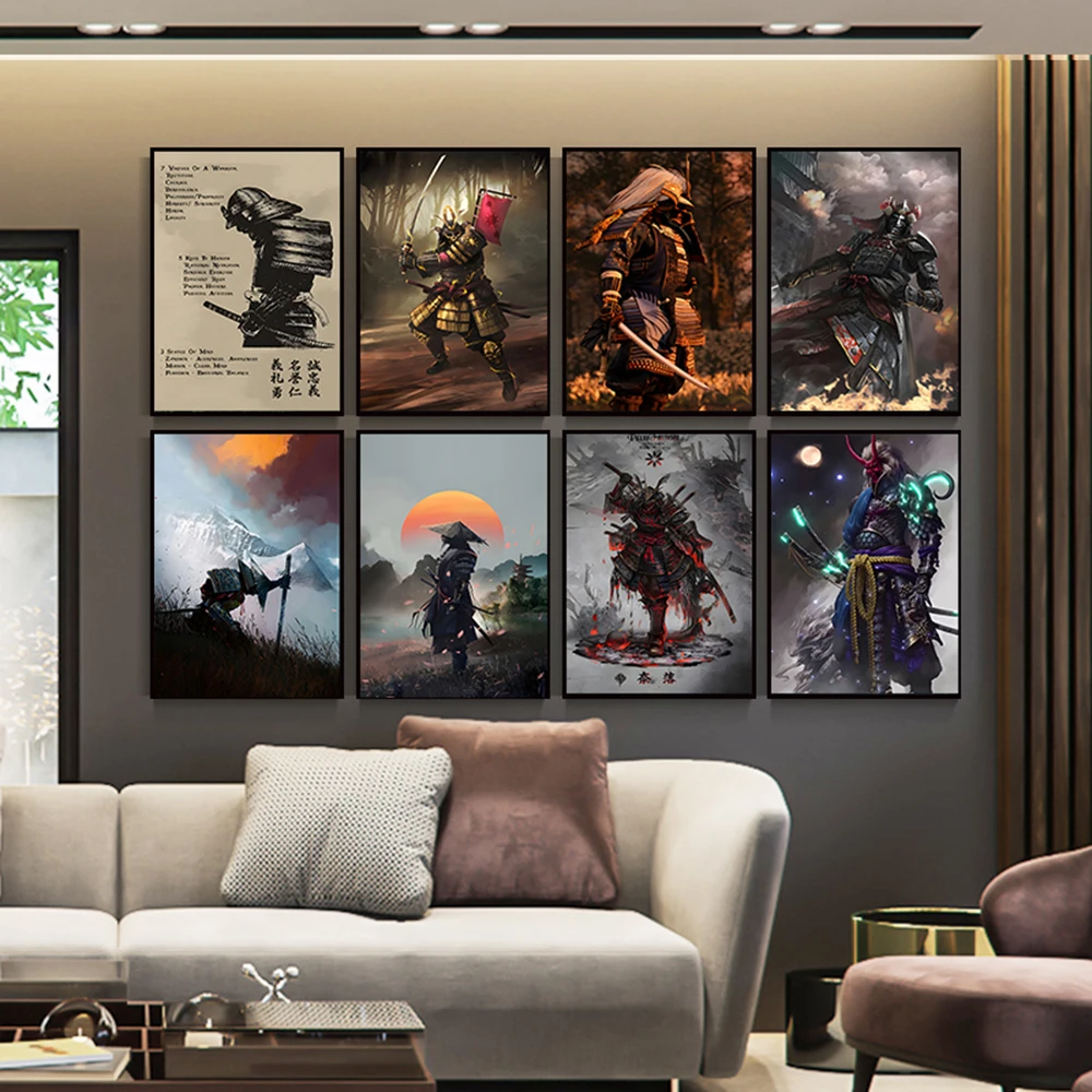 Japan Samurai Canvas Poster Home Wall Art Hanging Paintings Prints Pictures Bedroom Living Room Decor Murals Shop Bar Decoration