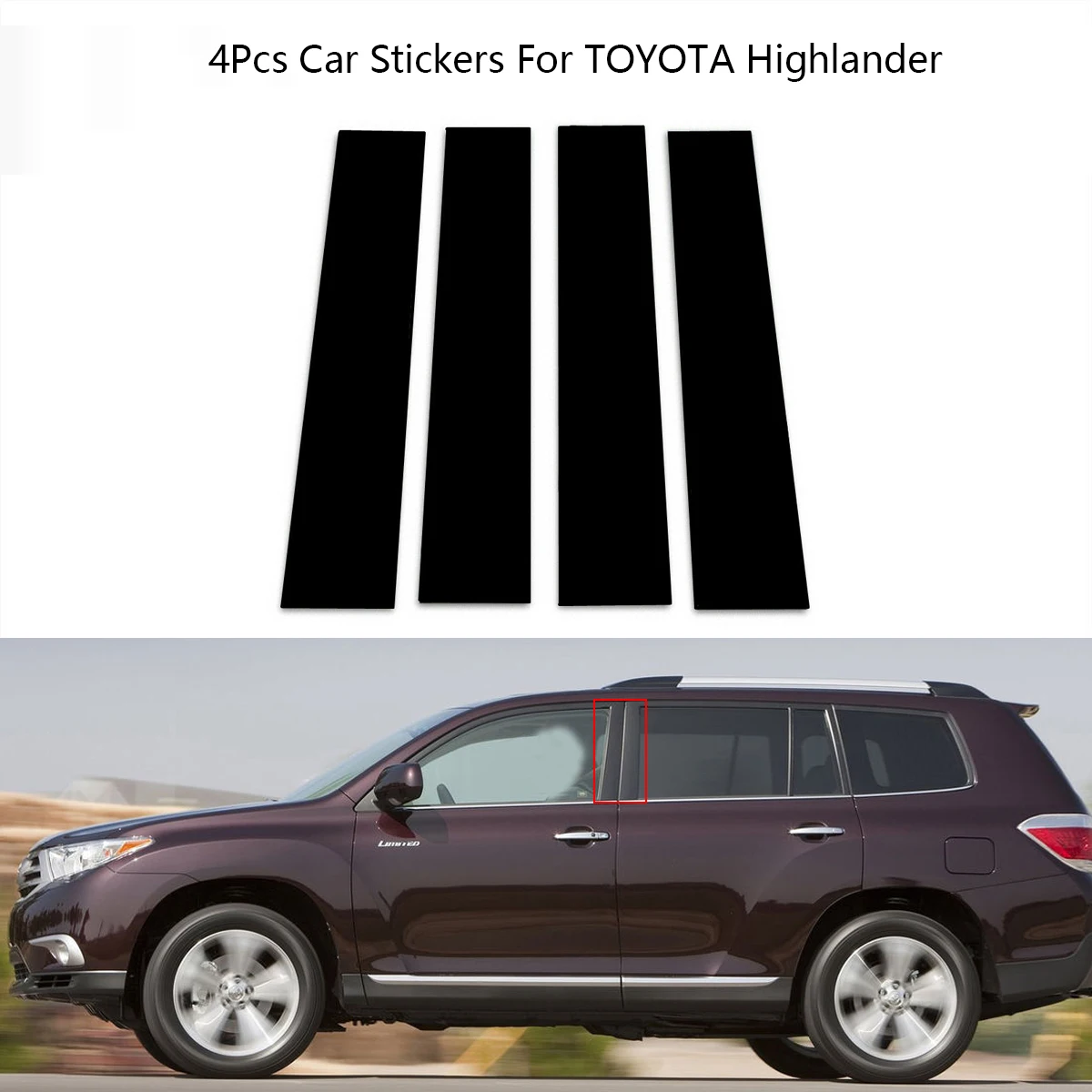 

Gross Black Door Window Trim Applique Pillar Posts Piano Cover Stickers For TOYOTA Highlander 2008-2019 Car Accessories