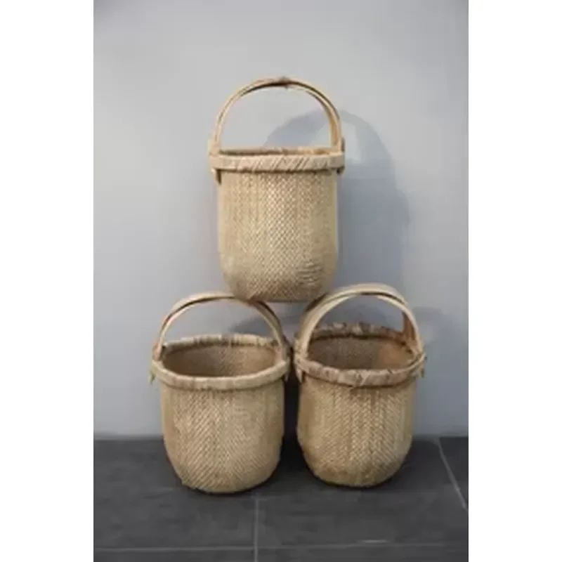 Vintage Wicker Wall Hanging Planter Basket for Indoor Home Decor Chinese Style Flower Pot Storage Organizer Natural Weaved