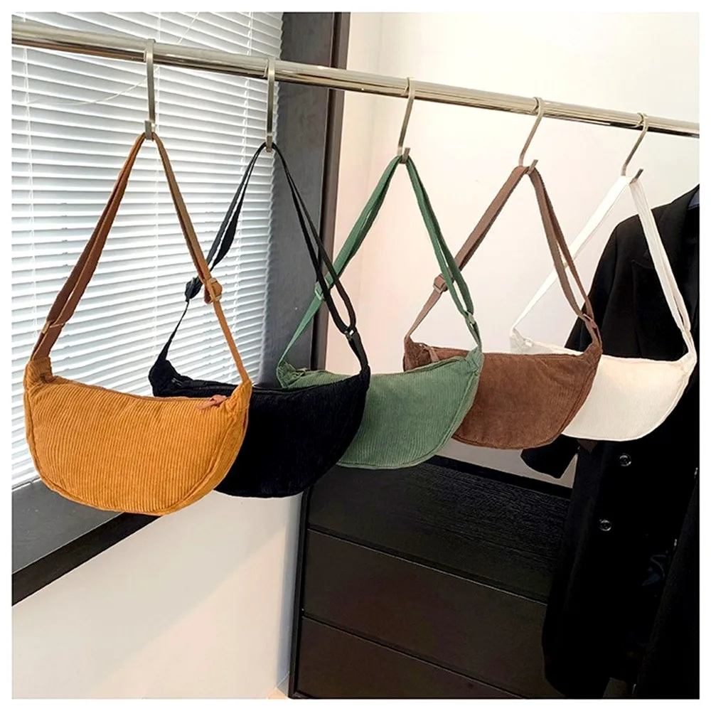 Fashion Corduroy Crossbody Bags Autumn Winter Women Dumpling Bag Solid Color Leisure Armpit Bag Simple Shopping Shoulder Handbag