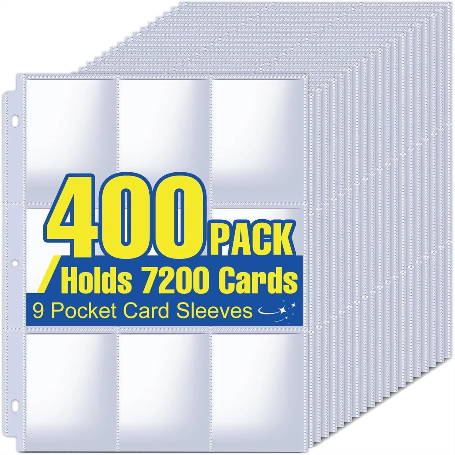 

400 Pages 7200 Pockets Card Sleeves Binder Sheets For 3 Ring Binder, Trading Card Protectors For Baseball Football Game Business Cards