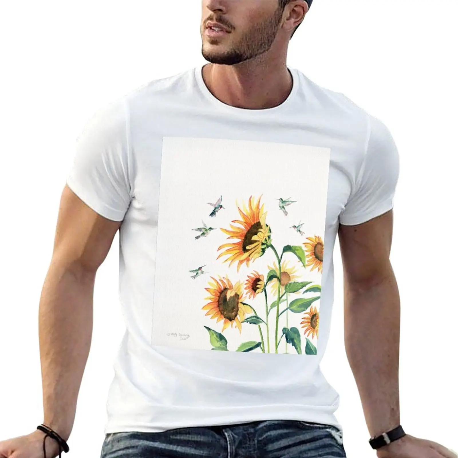 

Sunflowers and Hummingbirds T-Shirt t shirt custom print graphic t shirts for man anime t shirts for man T-shirt