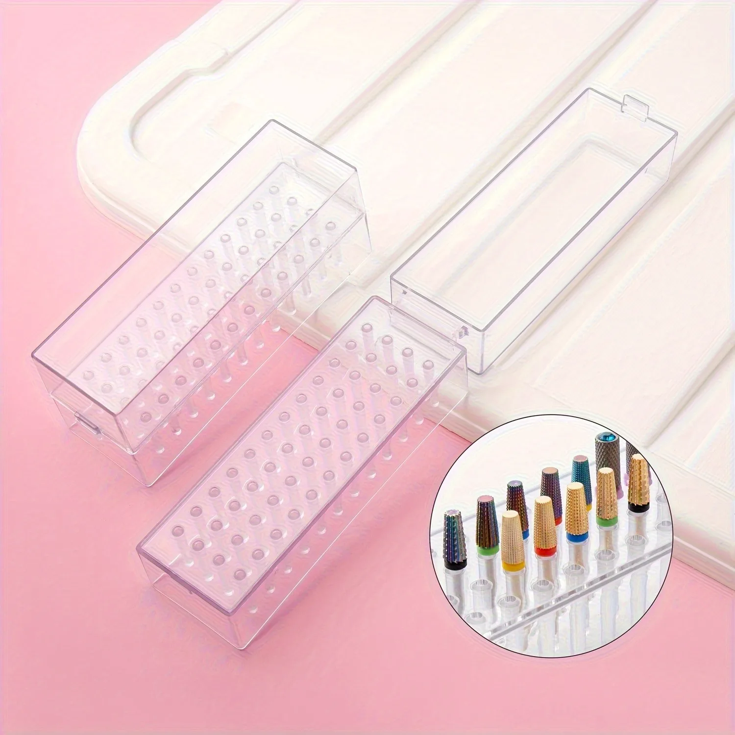 

30/100 Hole 1PC of Various Styles Portable Organizer for Storing And Organizing Nail Drill Bits, Featuring a Dustproof Base