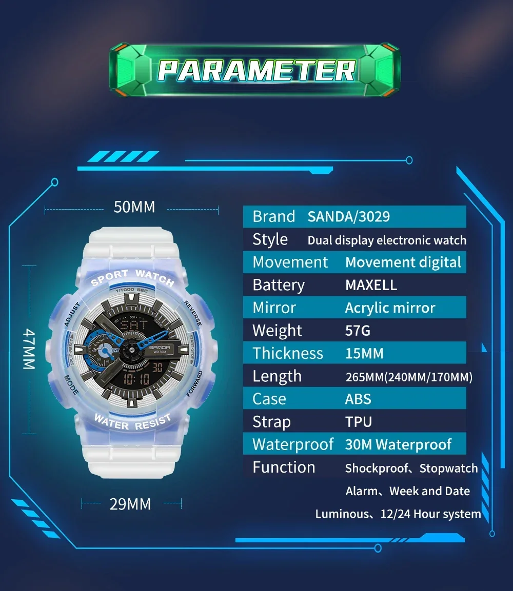 SNADA 3029 Relogio Masculino Male Wristwatches All Functions Works Men\'s Watch Top Quality LED Digital Luxury Shock Watches