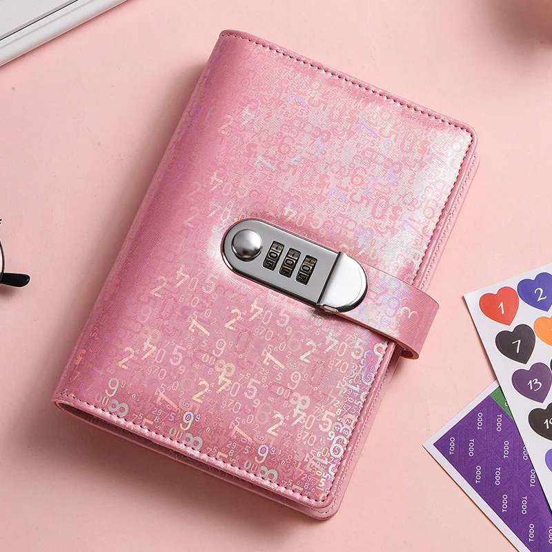 A6 Laser Combination Lock DIY Binder Notebook Cover Diary Agenda Planner Paper Cover School Stationery