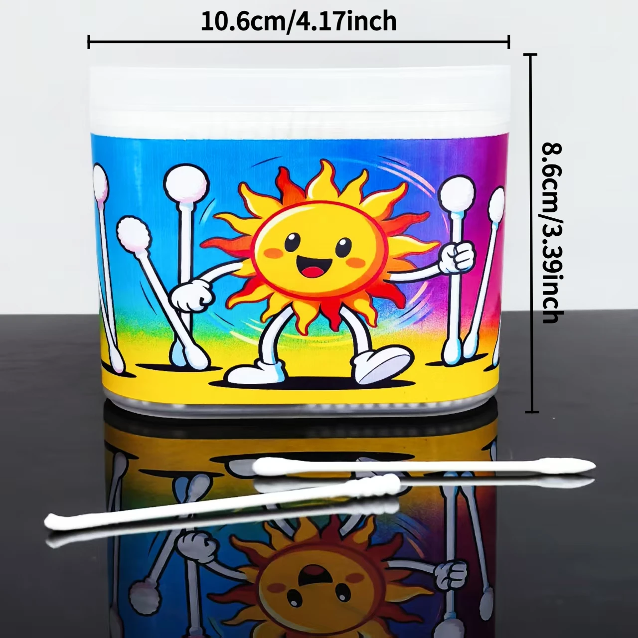 600 piezas de hisopos de algodón con patrón de sol creativo, caja de doble cabeza, hisopos de algodón, hisopos de algodón de doble cabeza de eje fino