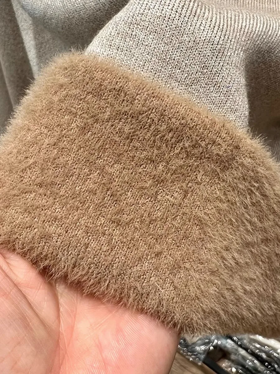 الخريف الشتاء الصوف سترة أزياء المرأة طويلة الأكمام سميكة الحشو ضئيلة الصلبة البلوفرات أعلى عارضة فريدة من نوعها الشارع الشهير ملابس خارجية #6