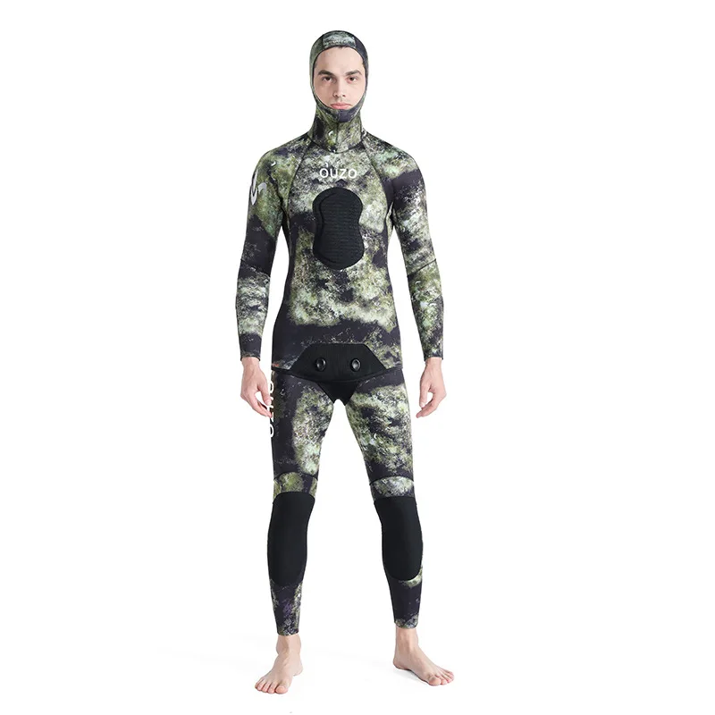 3.5MM Neoprene Scuba Two Pieces Camo Diving Suit Hooded UnderWater Hunting Spearfishing WetSuit Surfing Snorkeling SwimWear