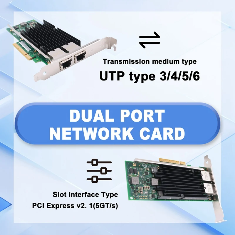 High Performance NIC X540-T2 With X540 Chipset 10Gbs, RJ45 Dualport PCI-Ex8 Server Desktop Network Card