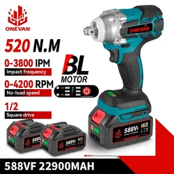 ONEVAN 520N.M Brushless Electric Impact Wrench 1/2 Inch Cordless Wrench Screwdriver Repair Power Tool For Makita 18V Battery Pin