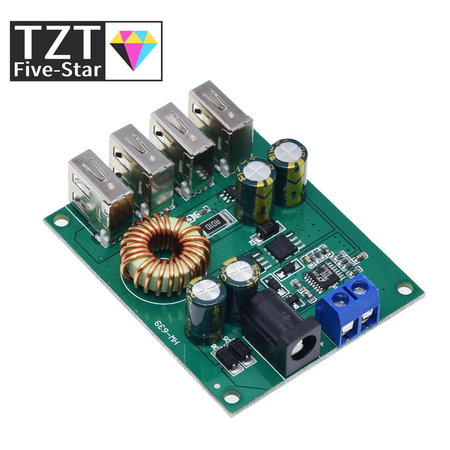 TZT DC DC 7V-60V to 5V 5A 4 Four USB Output Buck Converter Board Step Down Power Supply Module Car Charger High Speed