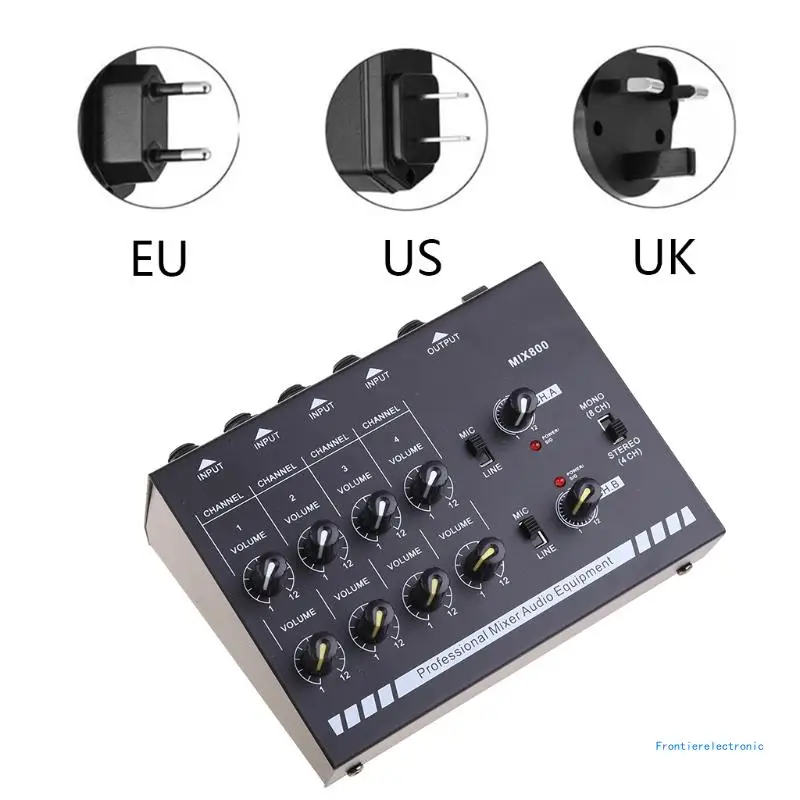 EU/UK/US Plug MIX800 8-Channels Mini Sound Mixer with Power Adapter Mono/Stereo Mixer Low Noise Sound Amplifier DropShipping