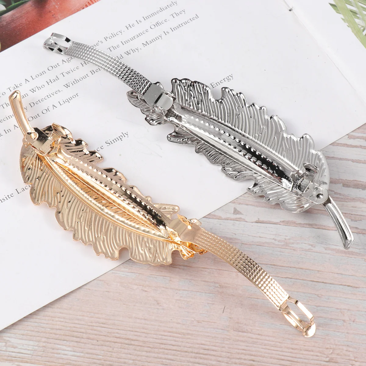 

2pcs Hair Clip 10*2.8Cm Golden Silver Durable Alloy Leaf Hairpin For Women Girls Claw Accessories Hair Styling Tool