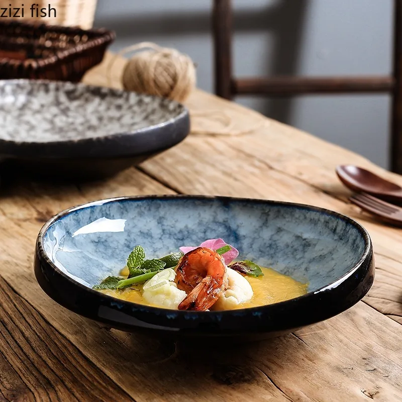 Kreative unregelmäßige Keramik Essteller Dessert teller Snack Teller Salat teller dicke Suppen teller Restaurant Spezial geschirr