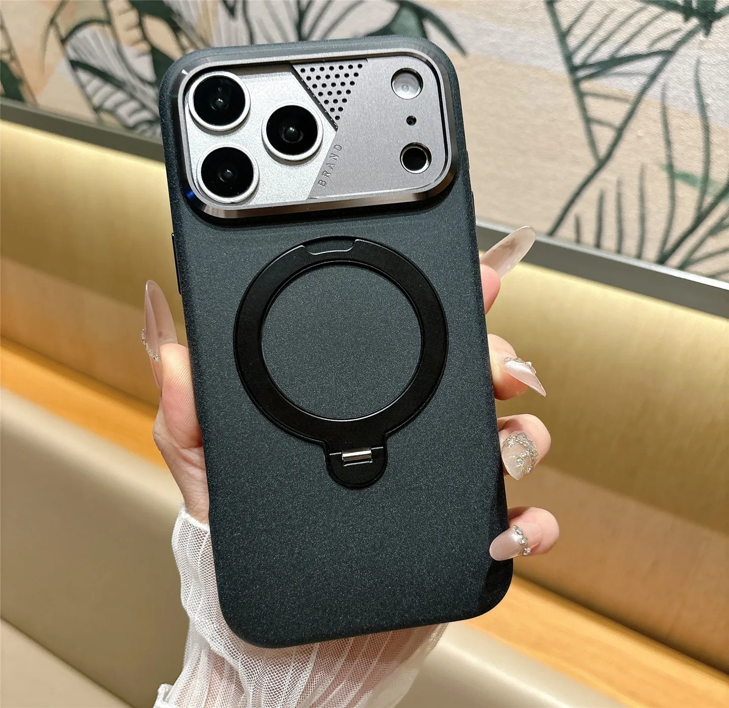 

New Mecha Lens Frame Magnetic Phone Case, Matte Skin Feel with Bracket Shockproof Cover for iPhone 17 Pro Max