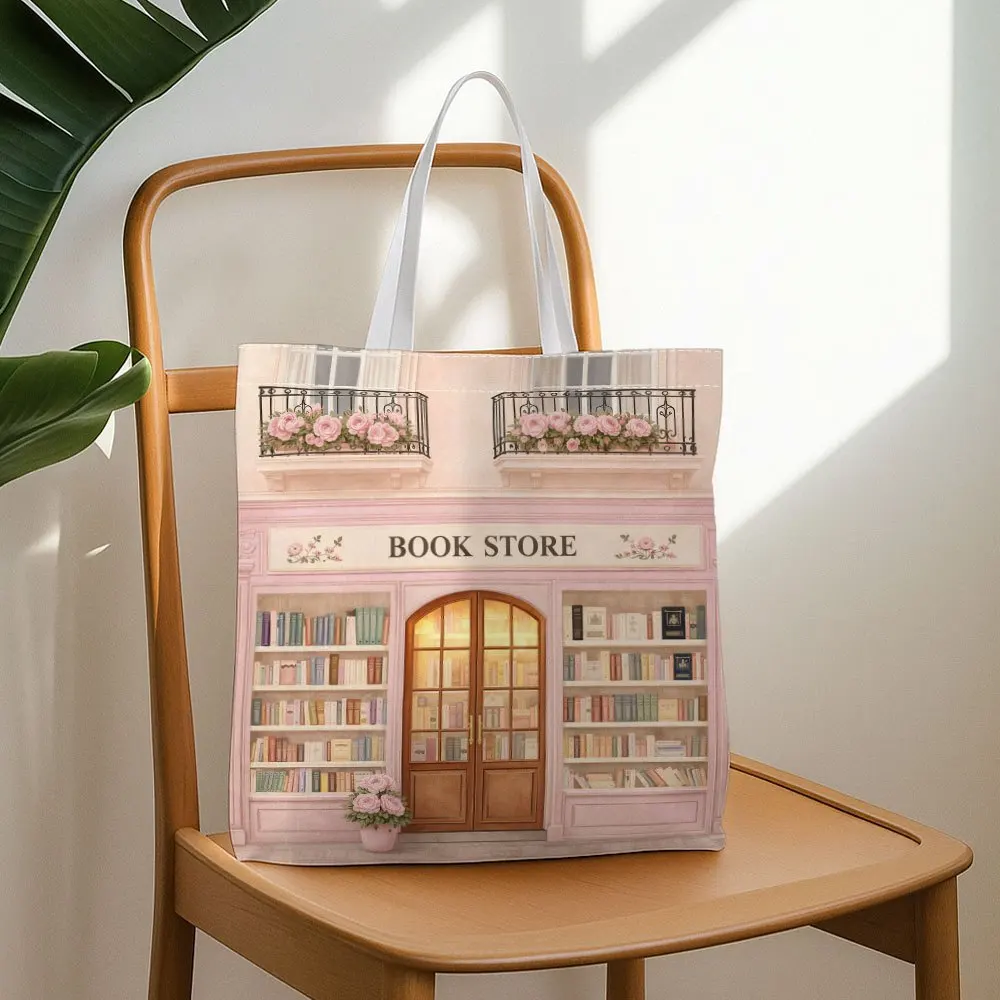 Retro Bookstore Tote Comfortable Reusable Grocery Bag Versatile Double Sided Printed Handbag Great for Book Enthusiasts