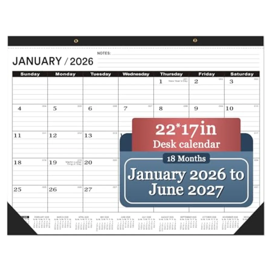 

Настольный календарь 2026: январь 2026 - июнь 2027, большой, 22x17 см, классический черный, на 2026-2027 годы