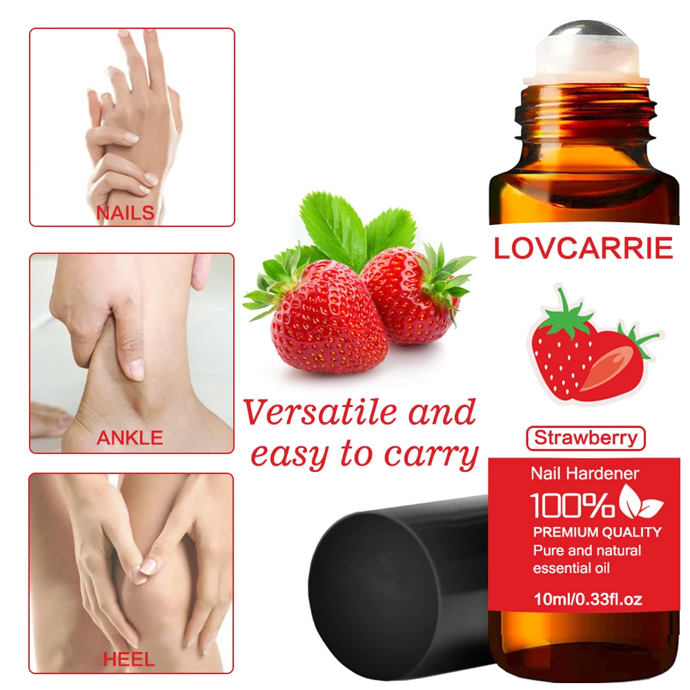 LOVCARRIE Strawberry Essential Oil Roller Natural Cuticle Oil 10ML Nail Hardener Healthy Repair Manicure Nail Art Women Gifts