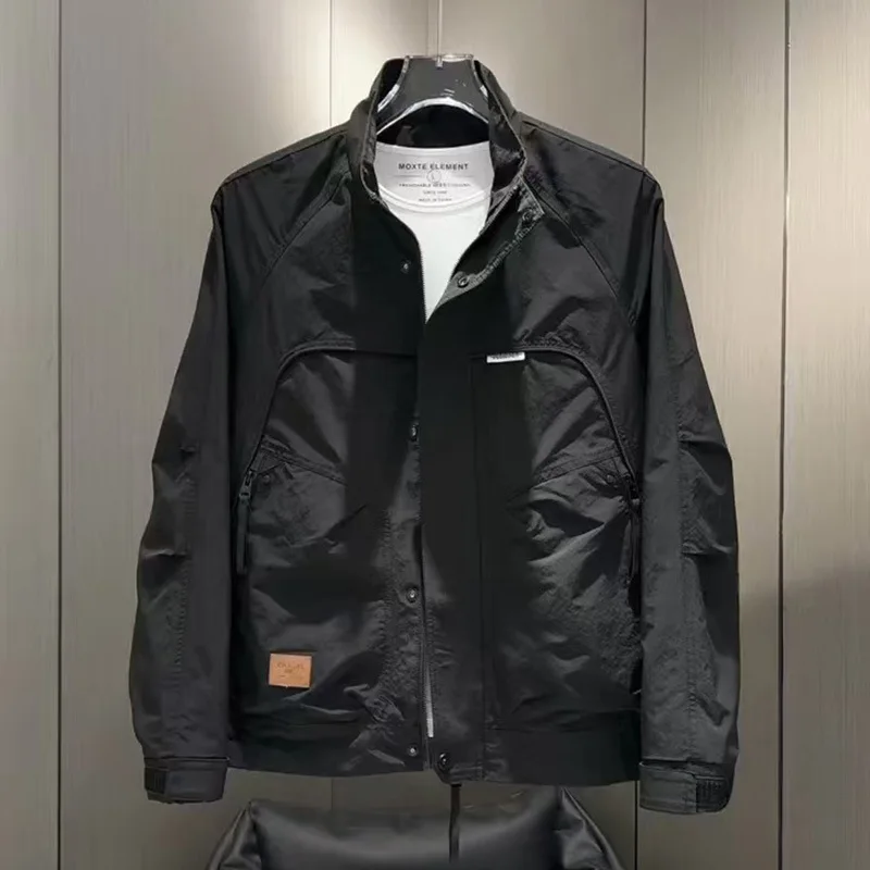 

Men's Casual Loose Fit Windproof Jaet Stand Collar Spring Autumn New Sle Faionable Polyester Fiber Long Sve Zipper