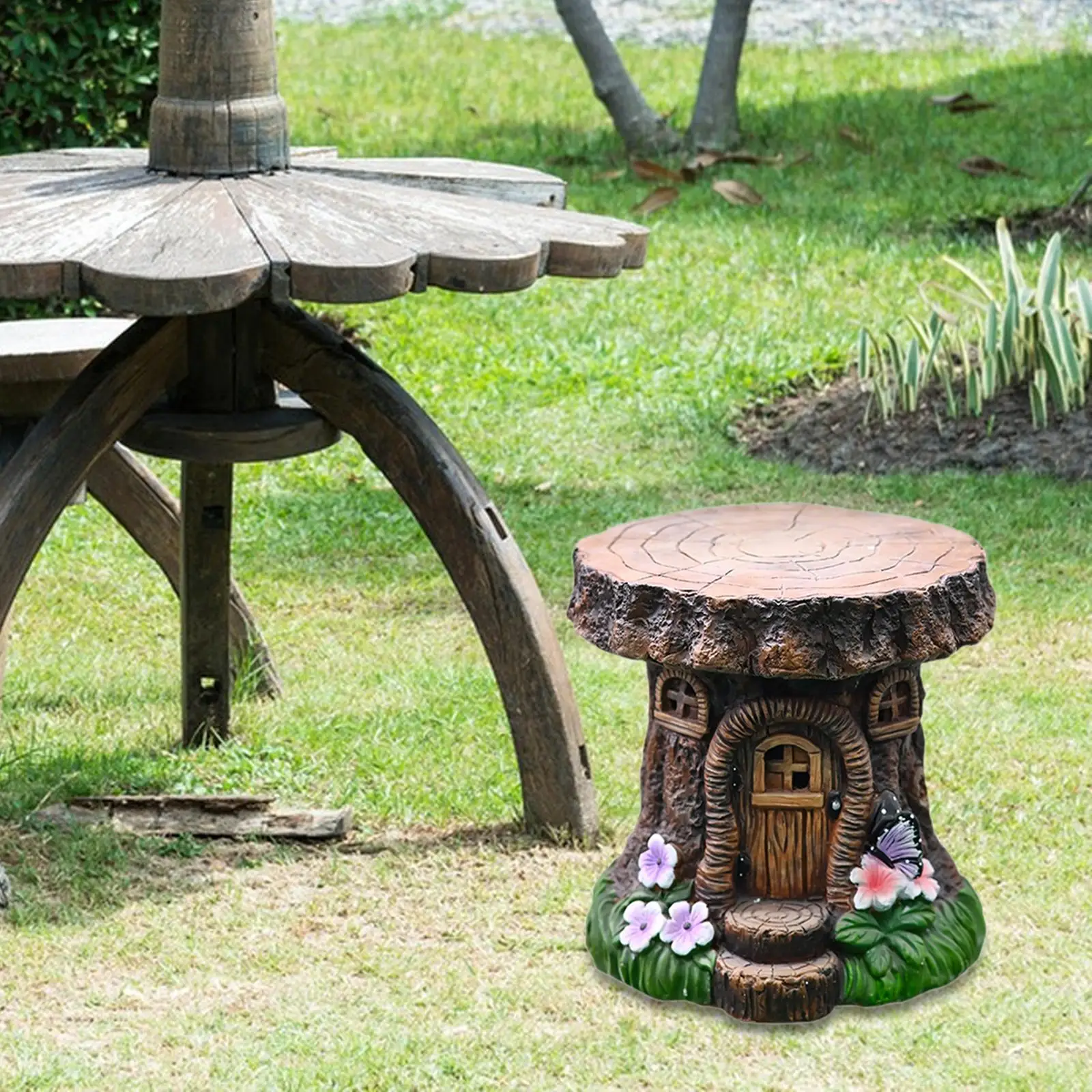

Resin Tree Stump Stool Garden Ornament 11.4x11.2Inches Multipurpose