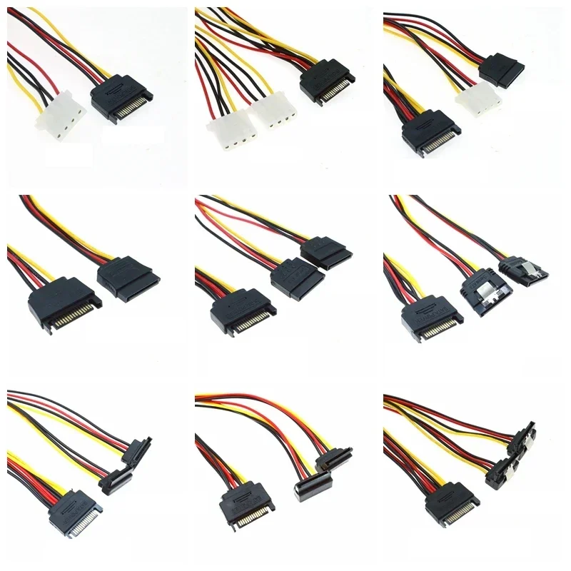 SATA 15pin Straight Elbow Male to SATA SDD IDE 4Pin Female one-to-two Computer Case Hard Drive Power Adapter Cable