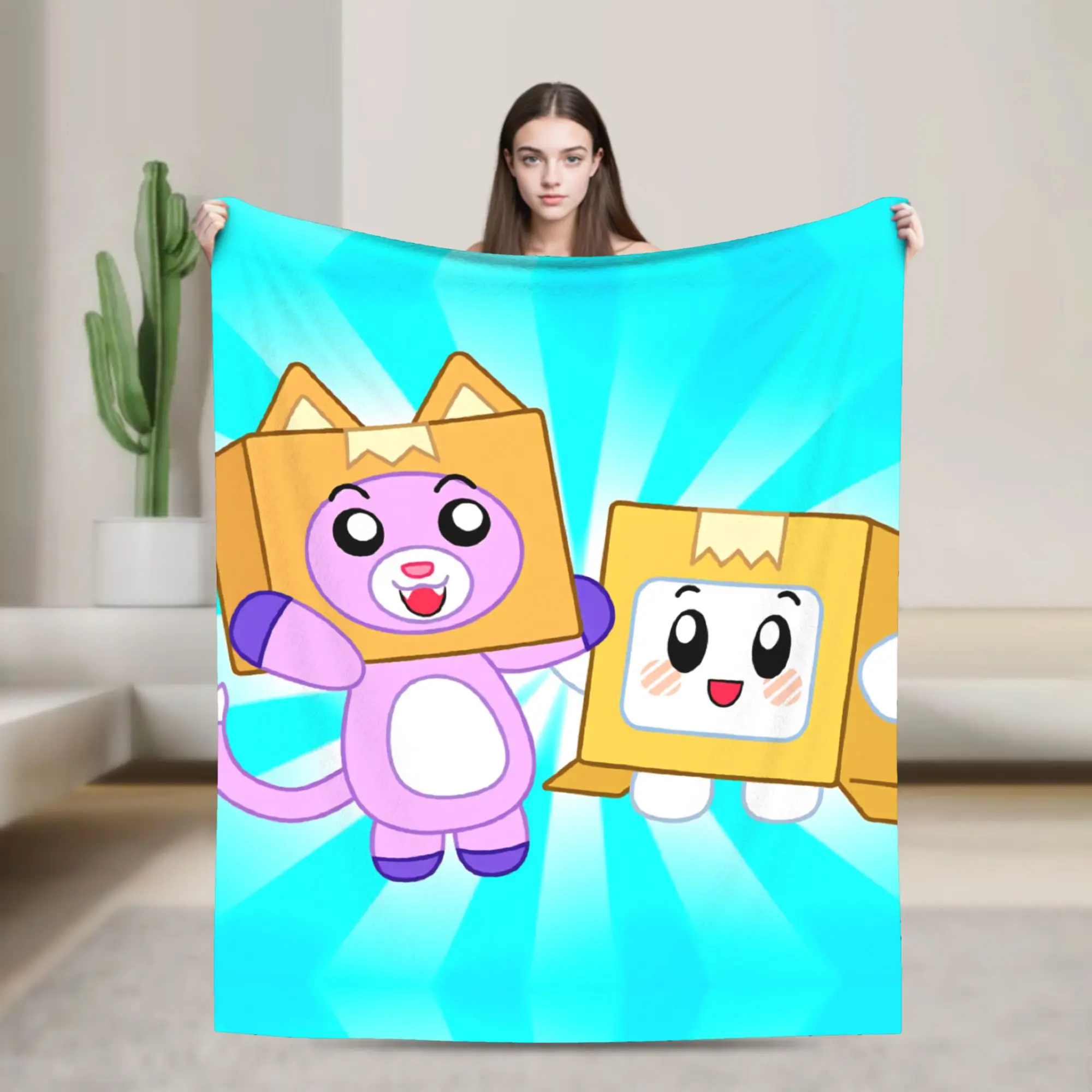 Foxy Boxy and Rocky Lankybox Airplane Super Warm Blanket  Airplane Travel Plush Throw Blanket Flannel Bedspread Sofa Bed Cover