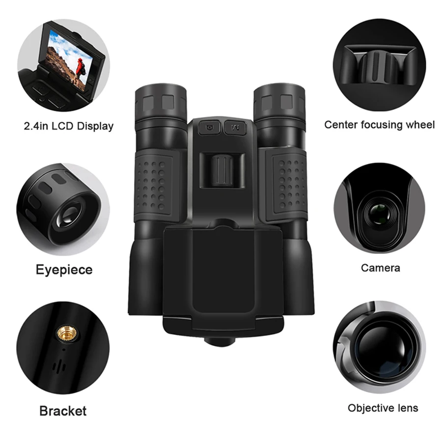 12x32 camera video Black camera HD Digital binoculars with screen HD suitable for outdoor camping photography video