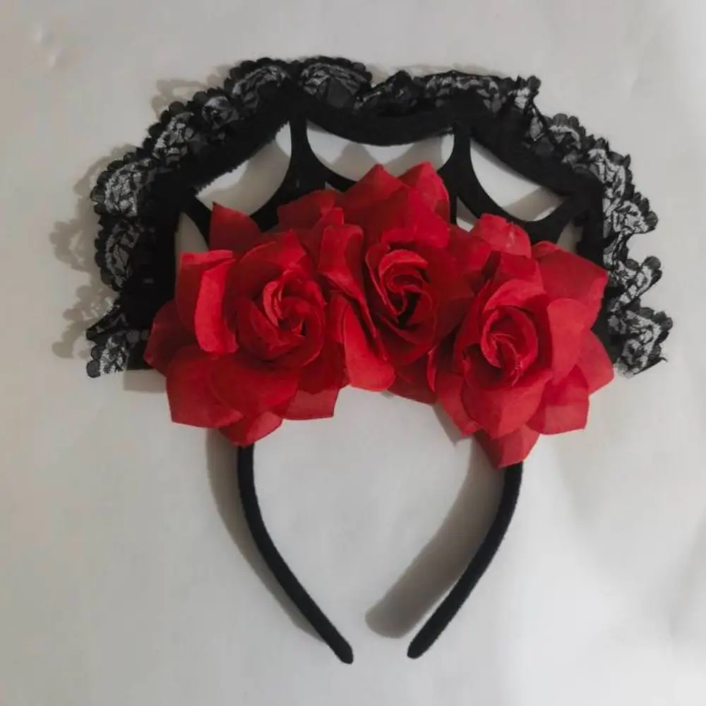 Haaraccessoires Halloween hoofdband decoratie grote roos bloem rode roos bloemen hoofdtooi haarband bloemen roos bloem kroon