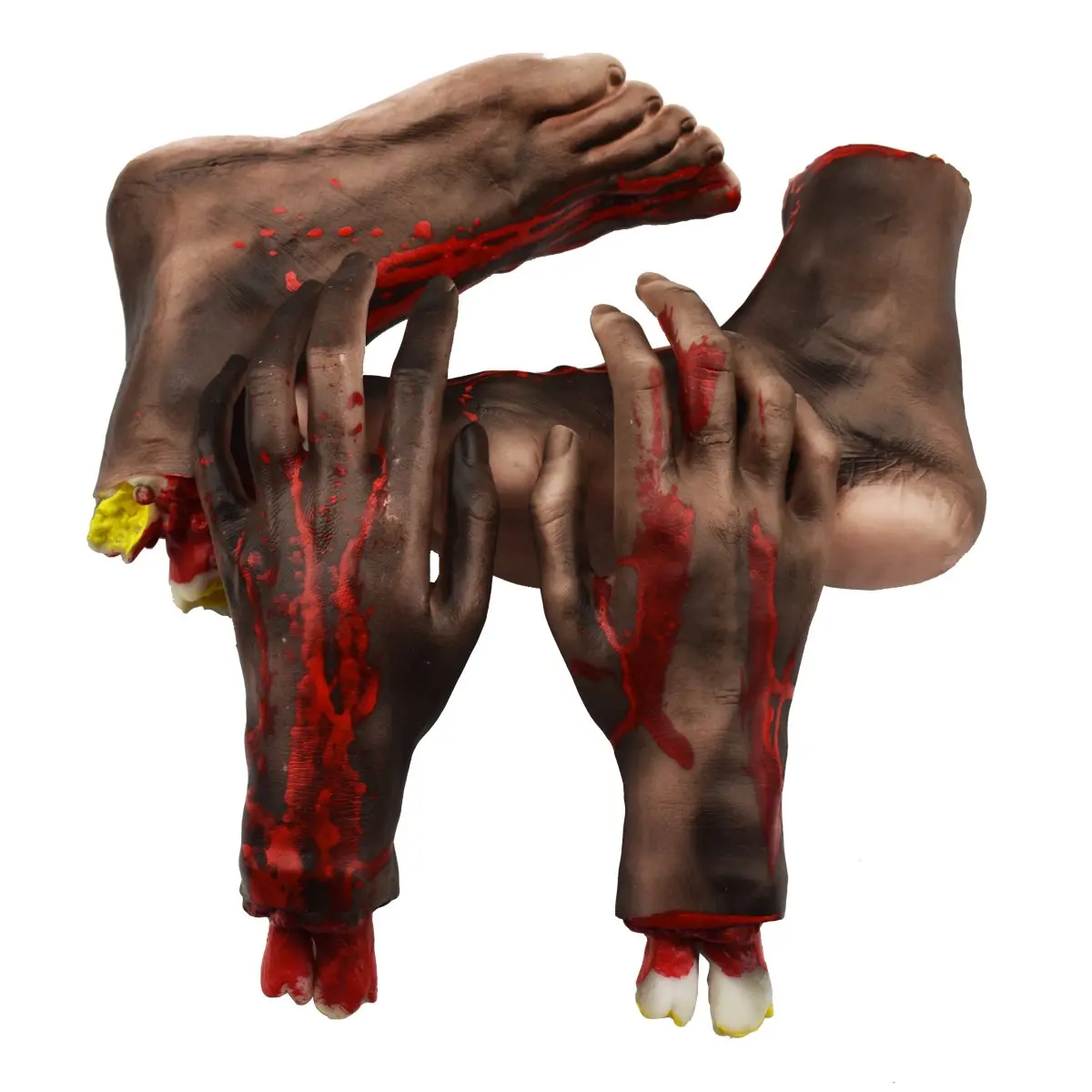 XONOR Halloween Severed Hands Feet Set Scary Bloody Broken Body Parts Halloween Props Decorations
