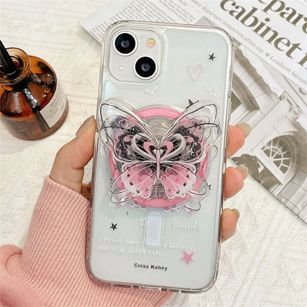 INS Korean Y2K Butterfly For MagSafe Magnetic Wireless Charge Case For iPhone 15 14 13 12 11 Pro Xs Max X Xr 7 8 Plus Back Cover