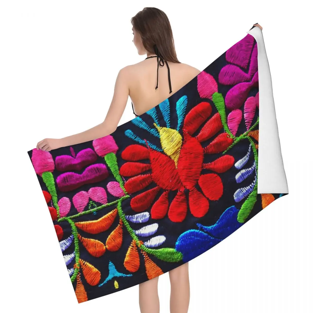 Mexican Fiesta Flowers Art Bath Beach Towel Microfiber Textile Embroidery Pool Towels